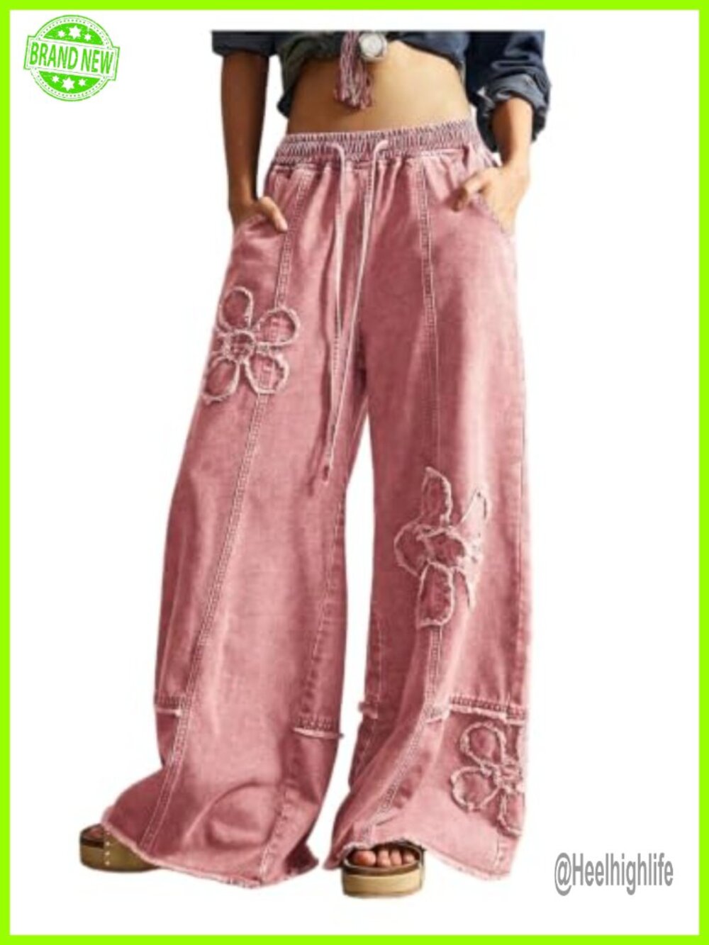 Women's Low Rise Drawstring Wide Leg Baggy Jeans Loose Fit Denim Pants